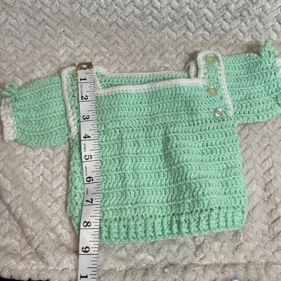 Vintage Handmade Light Green Knitted 2 piece Infant Outfit OS OOAK - Picture 7 of 10